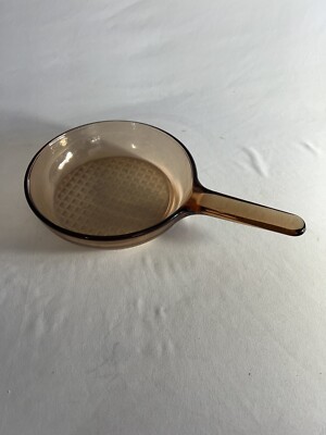 Corning Vision France Amber Glass 7  Saute Pan Skillet Waffle Bottom Vintage