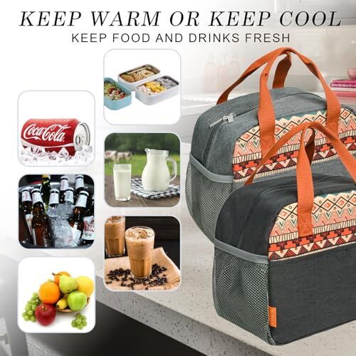 Insulated Lunch Bag for Women Men Lunch Box Cooler Lunch Tote for Work Picnic... - Picture 3 of 9