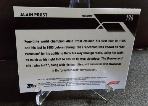 2023 Topps Chrome Formula 1 ALAIN PROST Legends Refractor #196 - Picture 2 of 2