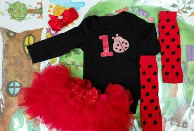 One Lady Bug 1. Geburtstag Tutu Outfit Baby Mädchen Kuchen Smash One Fotoshooting 5 Teile 
