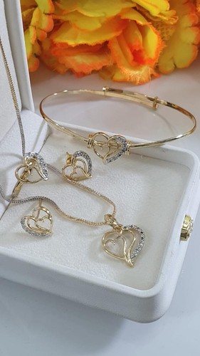 Conjunto combinado de joyas de corazón de cristal con collar pulsera pendientes regalo para mujer - Imagen 4 de 4