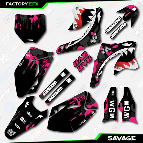 Kit de gráficos camuflados Savage negro y rosa se adapta a las calcomanías Kawasaki KXF250 KXF 250 06-08 - Imagen 4 de 5