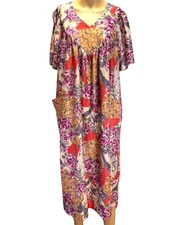KALAMA Vintage Retro Gown Lounge Dress Pockets Pullover Floral Size 1X