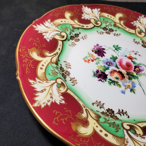 1840s British Samuel Alcock Red Hand Painted Floral Porcelain 9.5" Dinner Plate - Picture 7 of 9