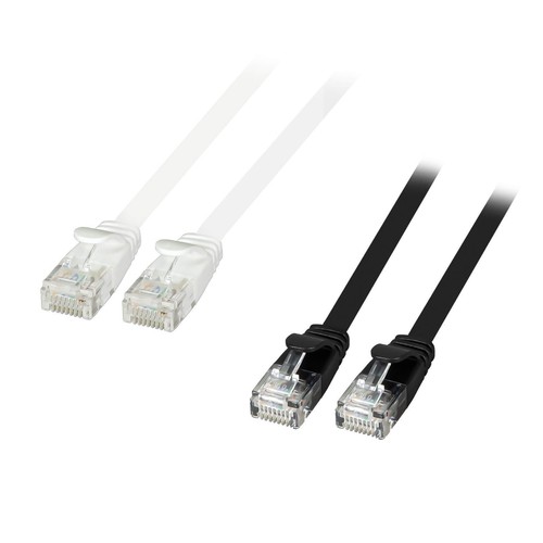 Patchkabel Cat.6A U/UTP RJ45 Flachkabel Slim AWG30 PVC 500MHz 10GB weiß | schwar