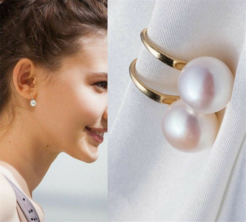 Ear Earrings Elegant Gold Crystal Rhinestone Pair White 1 Pearl Lady Stud Women