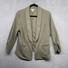 Bar III Womens Open Blazer Green Long Sleeve Pockets Pull On Chiffon Size M