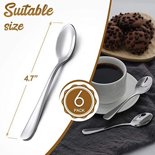 6 Pcs 4.7" Demitasse Espresso Spoons Stainless Steel for Home Kitchen Restaurant - Picture 7 of 7