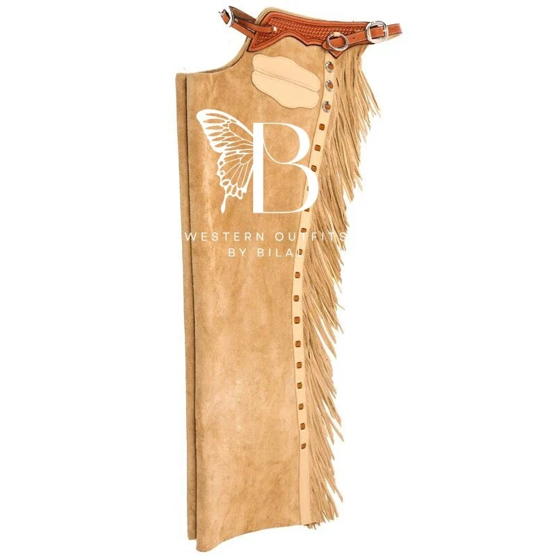 WESTERN OUTFITS BY BILAL Western leather chap Men| Brown Fringe chap Rodeo chap Cowboy Suede leather Pant
