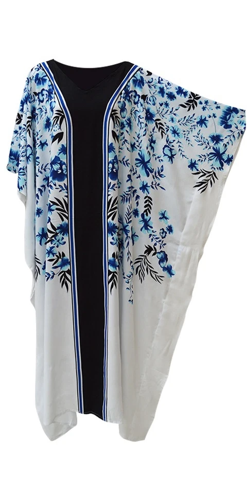 Neuf Arwen Blanc Bleu Floral Noir Caftan Refroidir Souple Long Femmes Robe Plus - Photo 1/1