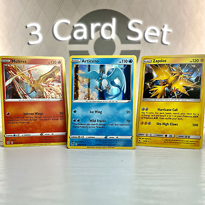 Kit 3 Cartas Pokémon Moltres Articuno Zapdos Lendáios