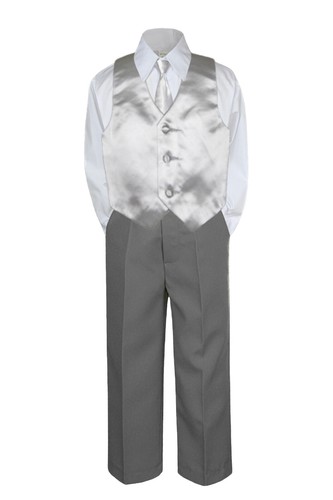New Boy Teens Formal 4pc Dark Gray Pants Choose a Color Vest+ Long tie 4T-20 - Picture 18 of 25