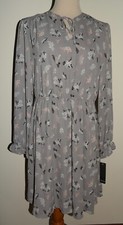 New Womens Massini Shirt Dress Large Gray Ruffle Cuff Long Sleeve Keyhole