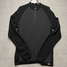 Eddie Bauer Sweater Mens XL Gray Black 1/4 Zip Merino Wool Blend Pullover Jumper