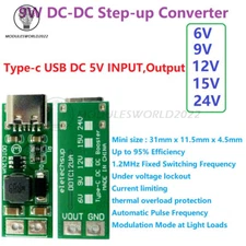 DC-DC 5V to 6/9/12/15/24V Boost Step-up Converter Regulator Module 9W Type-C USB