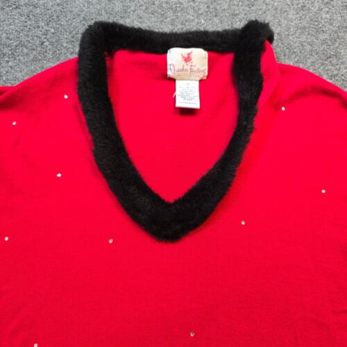 Quacker Factory Sweater Women Size 3X Red Faux Fur Trim Rhinestone Sparkle Knit - Picture 2 of 8