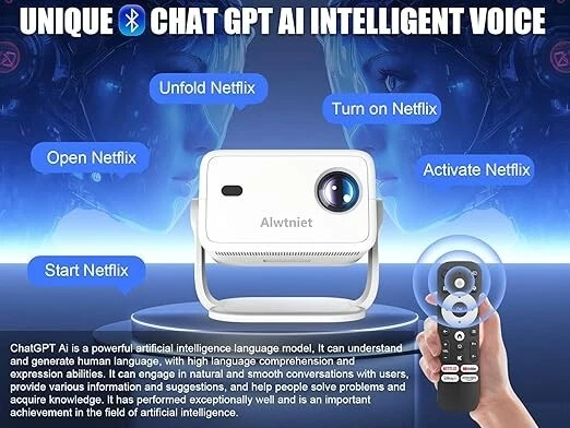 Netflix Licensed] Alwtniet L018 NTV Smart Projector, 1080P Native 400 ANSI Auto - Image 4 of 4