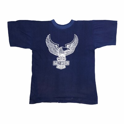 Vintage 1980 Harley Davidson T-Shirt Herren Large Navy Blau Einzelnaht Selten