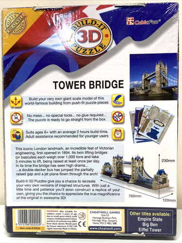 NIB CUBICFUN 3D Puzzle TOWER BRIDGE 120 Piece No Glue Tools Required 30'x4.7"x9" - Picture 2 of 6