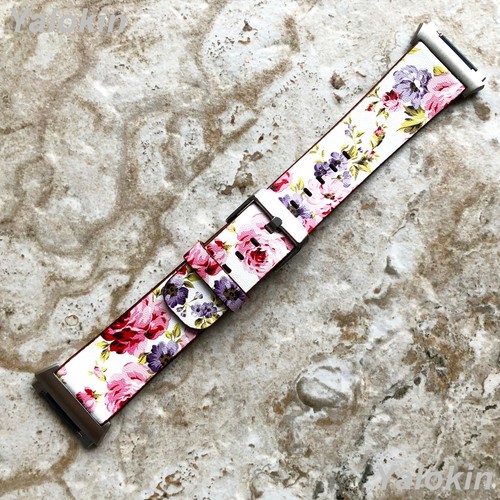Red Floral Design (FL-3) Soft Leather Band Strap for Fitbit Ionic Smart Watch - Picture 3 of 8