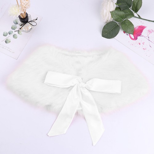 Chal de piel sintética para niños niñas bolero encogimiento de hombros flor princesa boda capa formal - Imagen 9 de 30