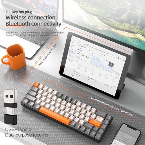 Teclado mecánico inalámbrico RK68 2,4 GHz/Bluetooth 5,0 modo doble intercambiable en caliente - Imagen 24 de 29