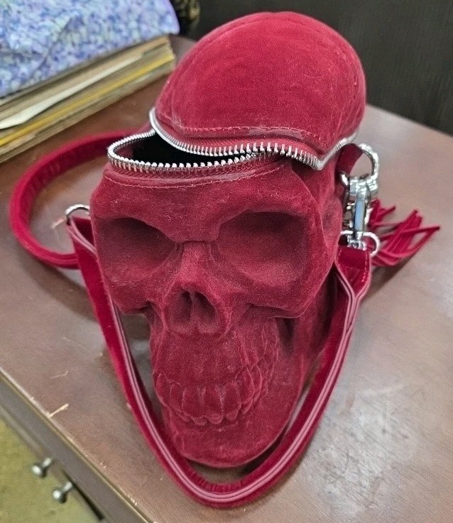 💀SKULL💀 Blood Red Velvet Grave Digger Weird Killstar Hand Bag