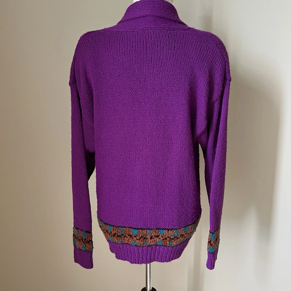 Cárdigan Suéter De Colección Jason Maxwell Para Mujer Botón Frontal MED Púrpura Boho Artístico Años 90 Foto 4 de 4