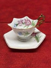 VINTAGE MINIATURE HAND-PAINTED FLORAL PORCELAIN TEACUP SAUCER JAPAN 4