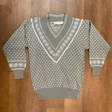 Vintage Fair Isle V Grey Abstract Geometric Retro V Neck Sweater:Ski Snow Winter