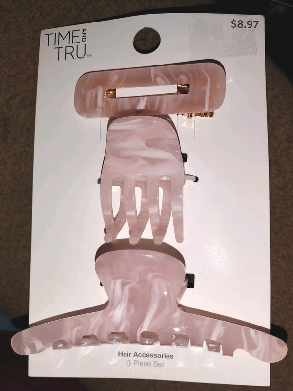 Hair Clip 3 Piece Set Claw Pink Barrette Time And Tru NEW