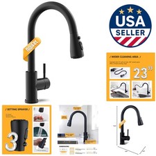 3-Setting Matte Black Kitchen Faucet with Pull Down Sprayer Easy Installation