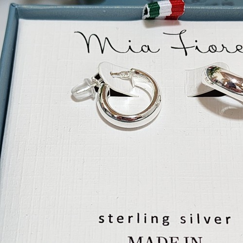 Mia Fiore Sterling Silver 925 Mini Hoop Earrings Round Pillow Edge Made In Italy - Picture 7 of 14