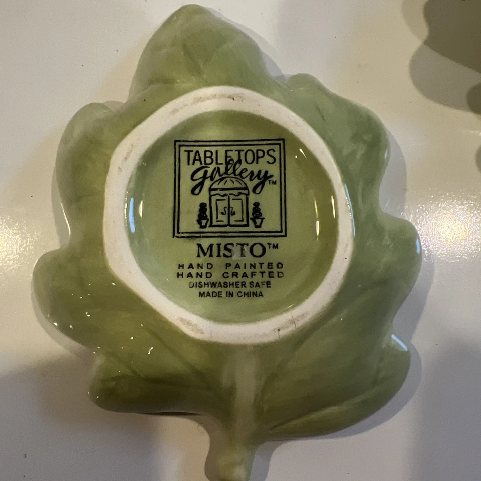 Set Of 4 Tabletops Gallery MISTO GREEN Leaf Dishes (1 has small chip) See Photos - Image 3 of 4