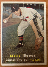 KANSAS CITY ATHLETICS: 1957 Topps #121 Clete Boyer Rookie - EX to EX-MT