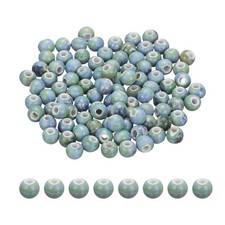 100Pcs 6mm Round Ceramic Porcelain Beads, Glaze Change Turquoise