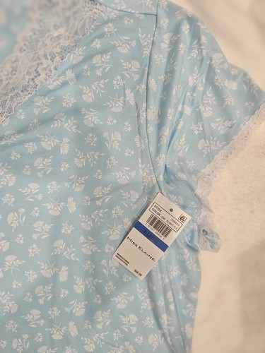 Womens NIGHTGOWN, Miss Elaine, Sz XL NWTs Short Sleeve Light Blue W/white Lace - Picture 3 of 17