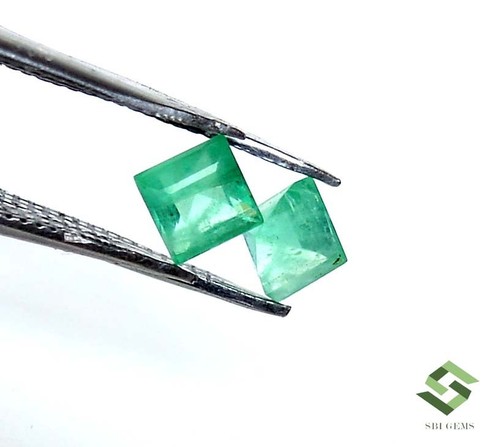 4x4 mm Certified Natural Emerald Square Cut Pair 0.71 CTS Untreated Loose Gems - Picture 5 of 8