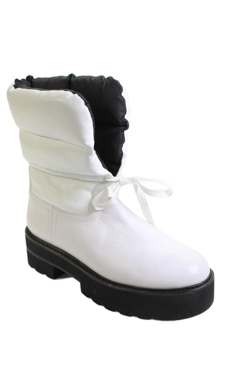 Stuart Weitzman Womens Leather Lace Up Padded Puffer Ankle Boots White Size 8.5Free Shipping in US $100+ Orders | $6.95 Orders Below
