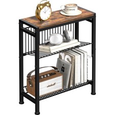 Narrow Side Table for Small Space, 3-Tier End Table with Magazine Holder,Slim...