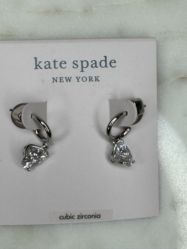 NWT Women’s KATE SPADE Rise And Shine Drop Huggies Silver tone earrings - Picture 3 of 6