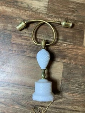 Vintage Cross Arm White Milk Glass Table Lamp Electric Dresser  Tested Works