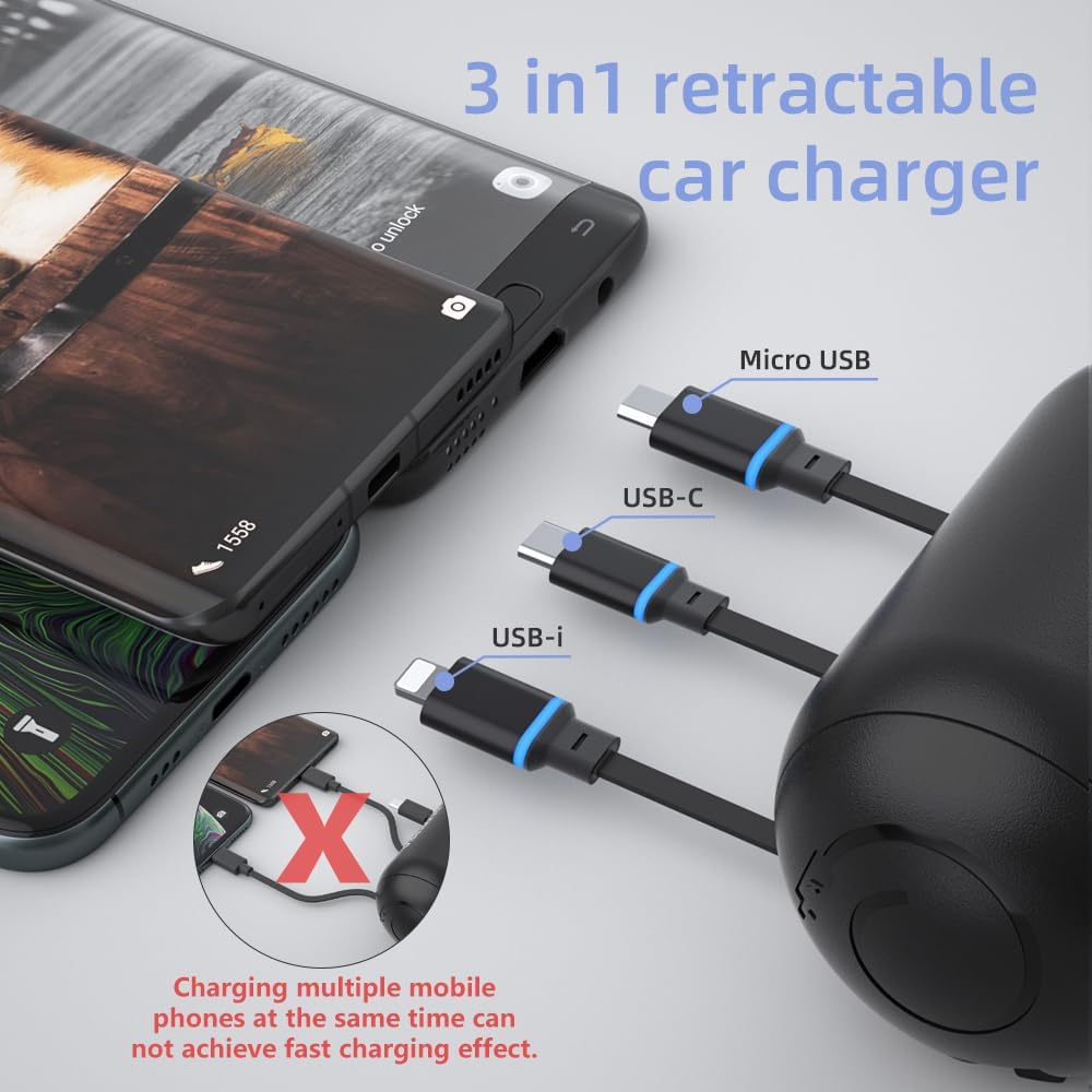 Multi Car Retractable Backseat 3 in 1 Car Charging Station Box Compatible with A