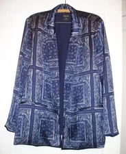 SIMPLY VERA WANG XXL SLINKY NAVY BLUE WHITE PAISLEY BLAZER JACKET