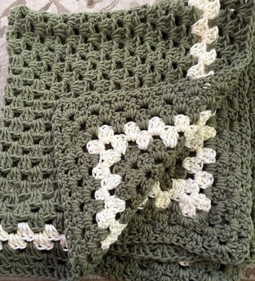 BEAUTIFUL NEW HANDMADE CROCHET BABY BLANKET/AFGHAN  OLIVE GREEN - FREE SHIPPING