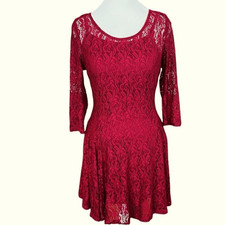 NWT Fishbowl  Burgundy lace overlay fit & flare dress over attached slip dress.