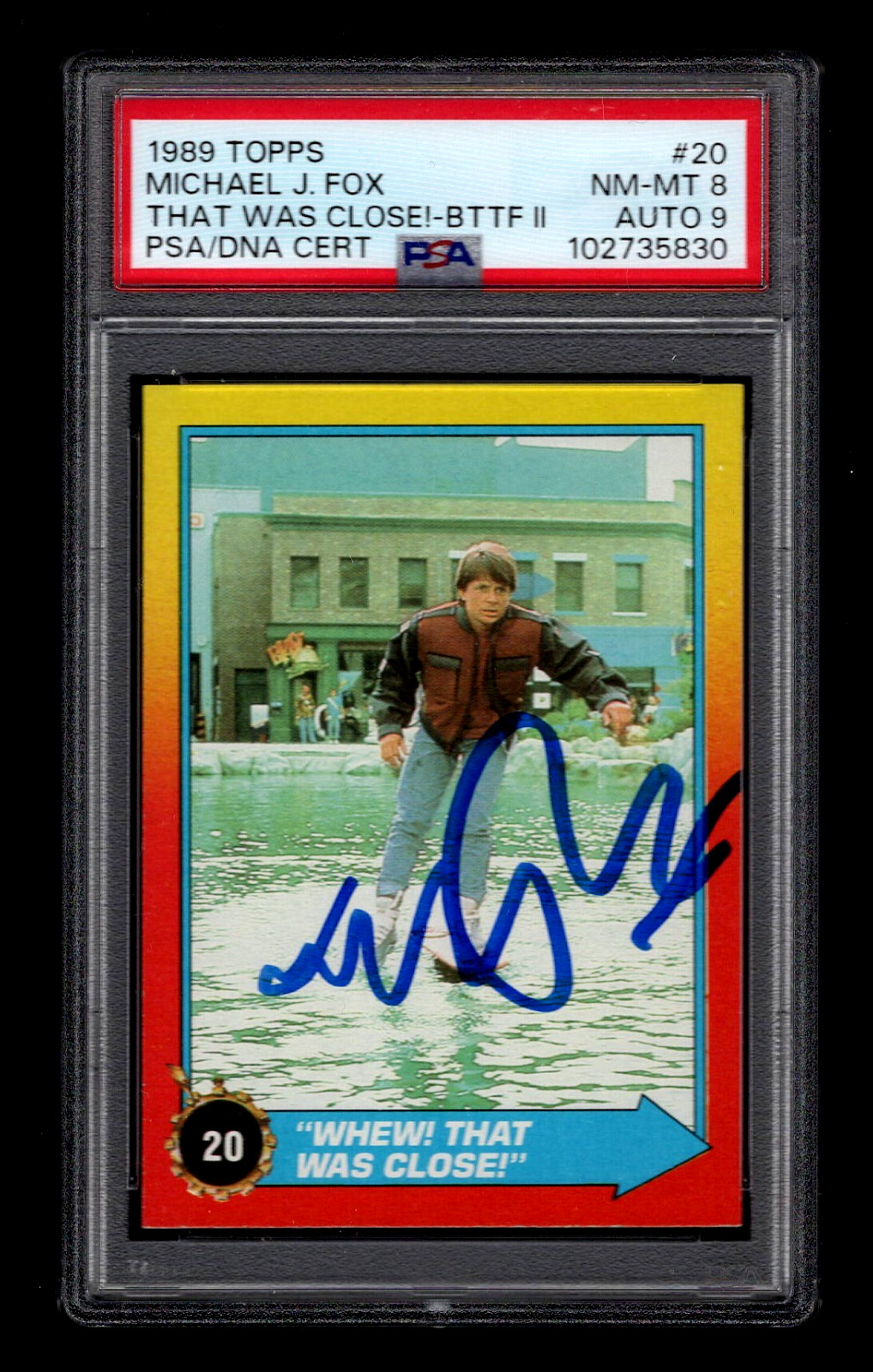MICHAEL J. FOX SIGNED TOPPS BACK TO THE FUTURE 1989 CARD #20 PSA/DNA AUTOGRAPH 9