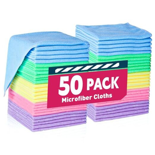 50-Pack Premium Microfiber Cleaning Cloths for Multi-Surface Use