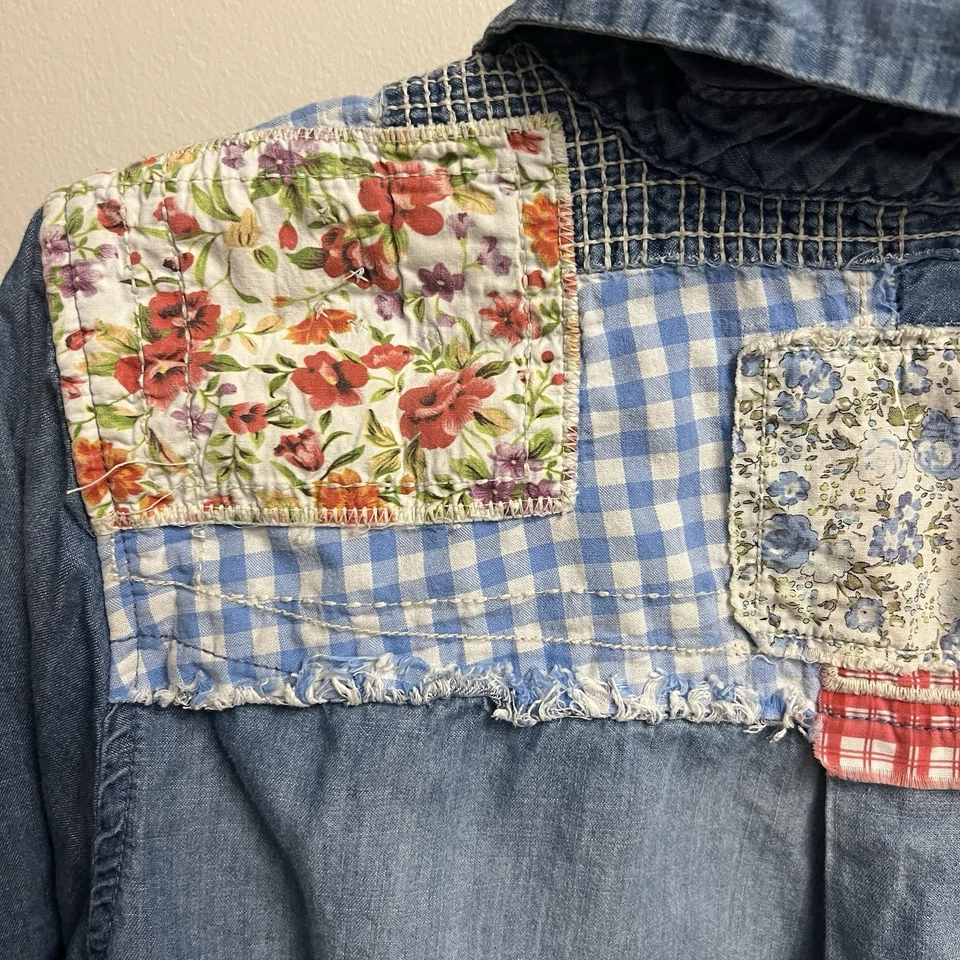 Camisa Denim Vintage AMERICA Abotonada Western Patchwork Pintuck Plisado Talla XL Foto 4 de 4