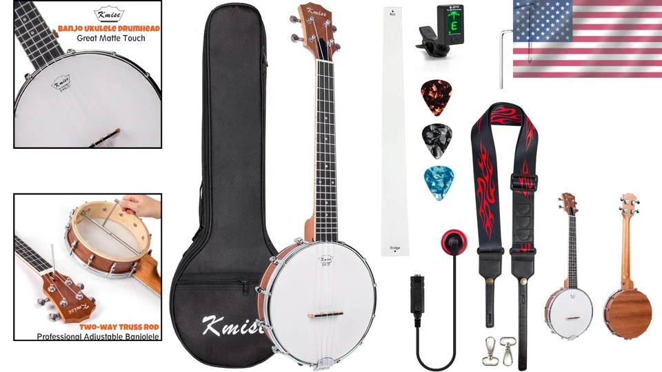 Vibrant 26-Inch Tenor Banjolele with Bag, Tuner, Strap & Picks - Brownish Yellow - Image 2 of 4